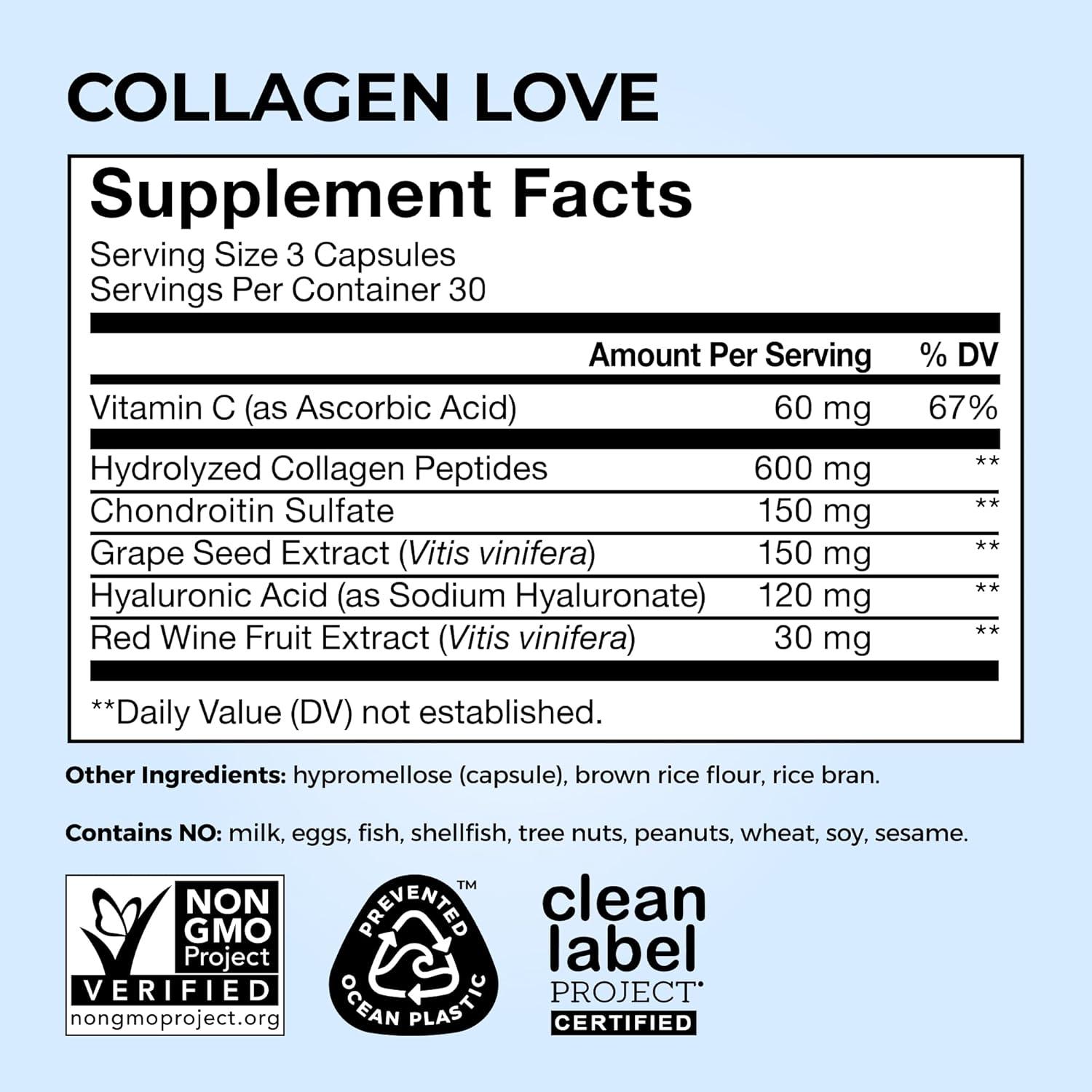 imageHUM Collagen Love Skin Supplement Collagen Peptides Capsules with Hyaluronic Acid ampamp Vitamin C Supports Firm Skin ampamp Helps Minimize Signs of Aging Supplements for Women and Men 90 Capsules