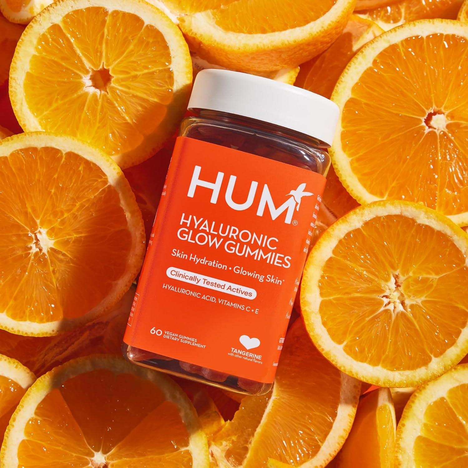 imageHUM Hyaluronic Glow Hydrating Skin Care Supplement with Low Molecular Hyaluronic Acid Vitamin C from Amla Fruit and Vitamin E Antioxidant Support for Skin Hydration Tangerine 60 Vegan Gummies60 Count Pack of 1