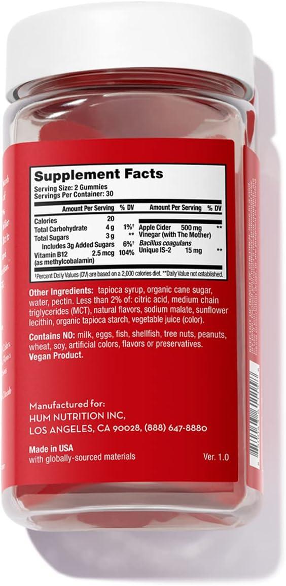 imageHUM Pro Apple Cider Vinegar Gummies with Probiotics for Digestive Health ampamp Gut Health100 Organic Apple Cider Vinegar with Mother Gummy Vitamins Vitamin B12 for Energy Support 60 ACV Gummies