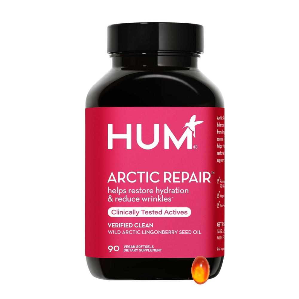 imageHUM Arctic Repair Clear Skin Supplement with Omega 3 Vitamin E A and Lingonberry Seed Oil Skin Repair with Omega 3 6 9 to Help Support Appearance of Wrinkles ampamp Hydrate 90 Vegan Softgels