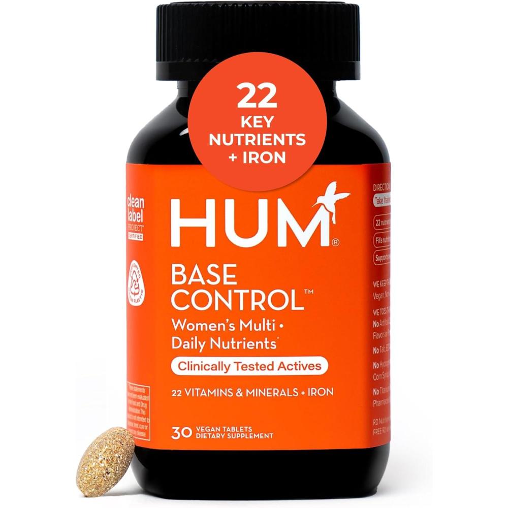 imageHUM Base Control Multivitamin for Women with Vitamin C Iron Biotin Zinc B Complex Daily Womens Multivitamin 22 Essential Vitamins ampamp Minerals Support for PreMenopause Gluten Free 30 Capsules
