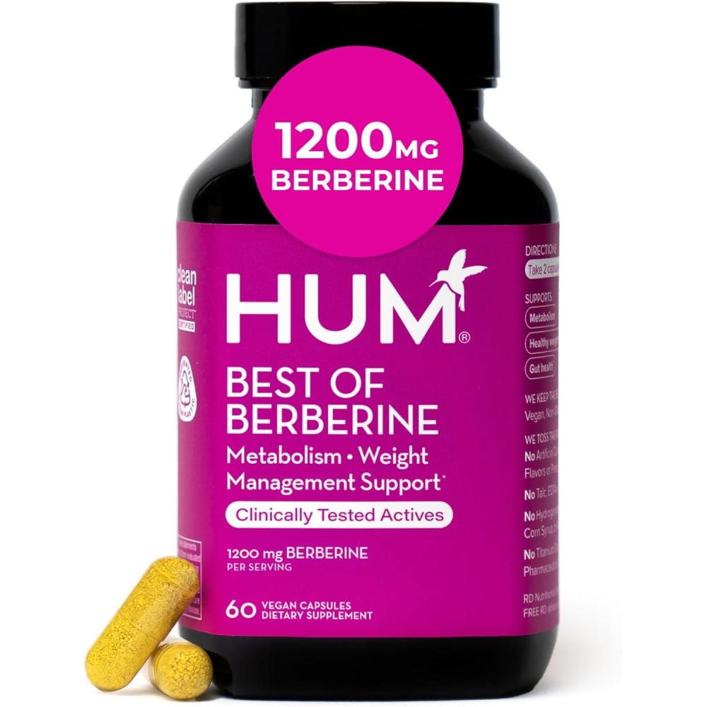 imageHUM Best of Berberine Supplement 1200mg Pure Potency for Metabolic Wellness Gut Health Pure Berberine Supplements Enhanced with BioPerine for Maximum Absorption 60 Capsules