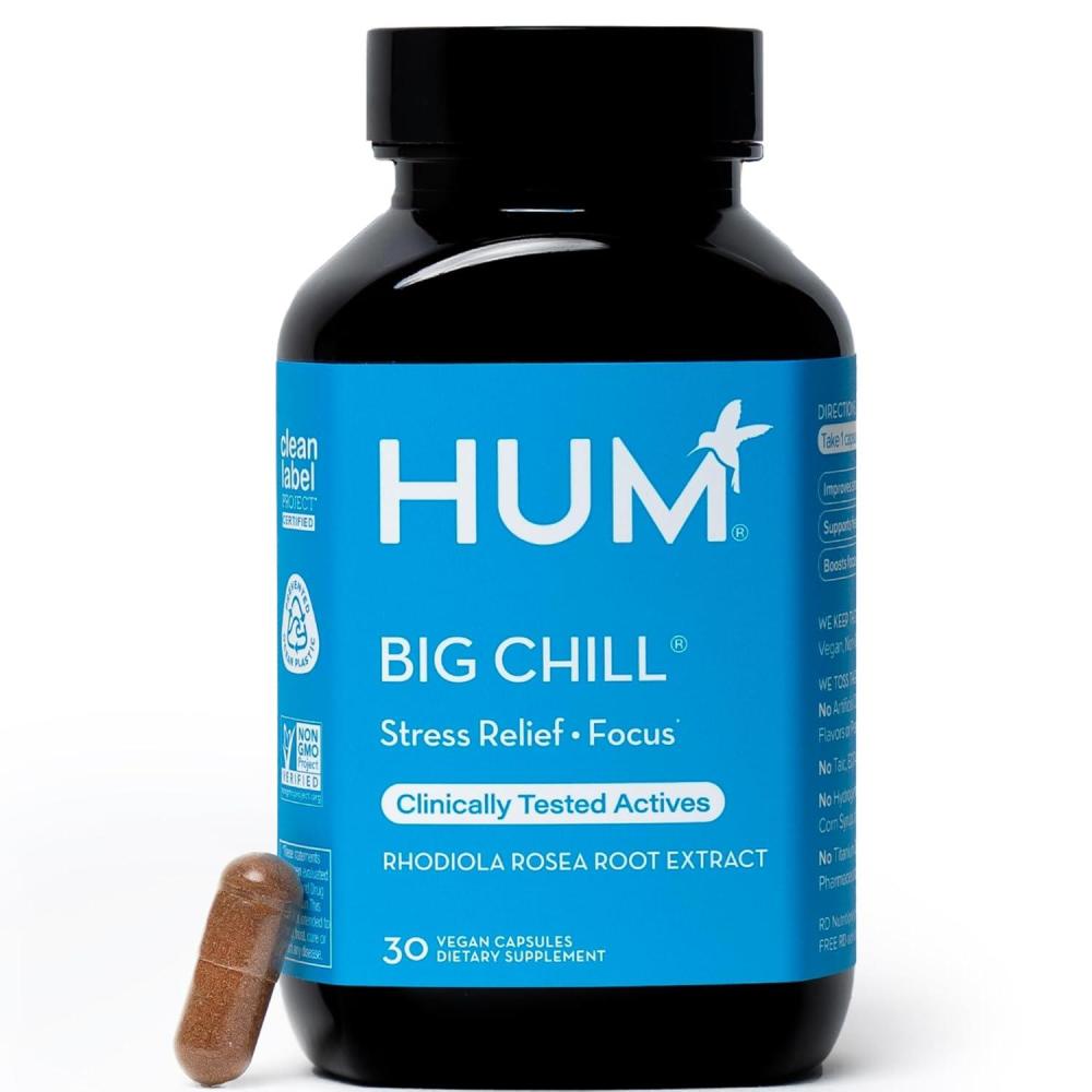imageHUM Big Chill Rhodiola Rosea Supplement Adaptogenic Herbal Calm Supplement Support for Focus Calming and Adrenal Health Balance with 500mg Rhodiola Rosea Extract Gluten Free 30 Vegan Capsules