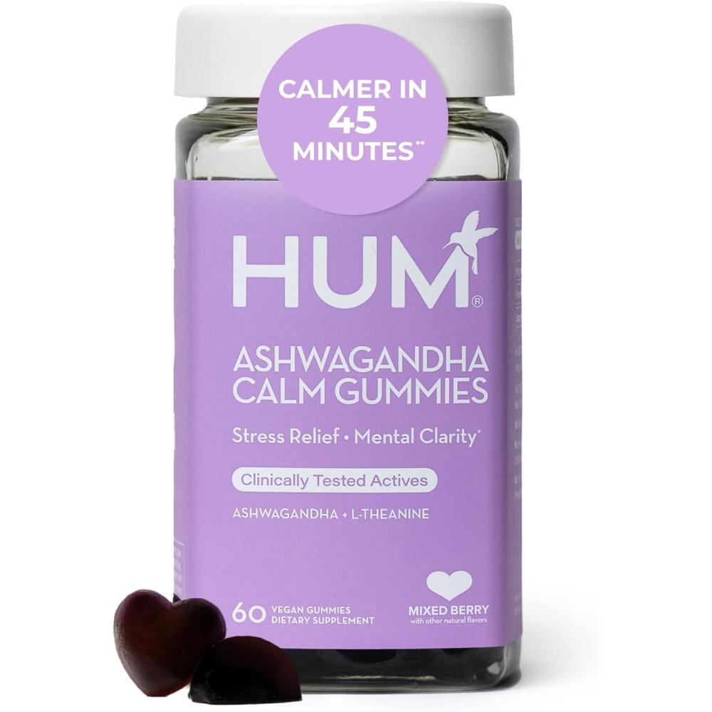 imageHUM Calm Ashwagandha Gummies for Women and Men LTheanine Ashwagandha Supplements for Daily Relaxation ampamp Clarity Support Vegan Fast Acting Gummy Formula Mixed Berry Flavor 60 Gummies60 Gummies
