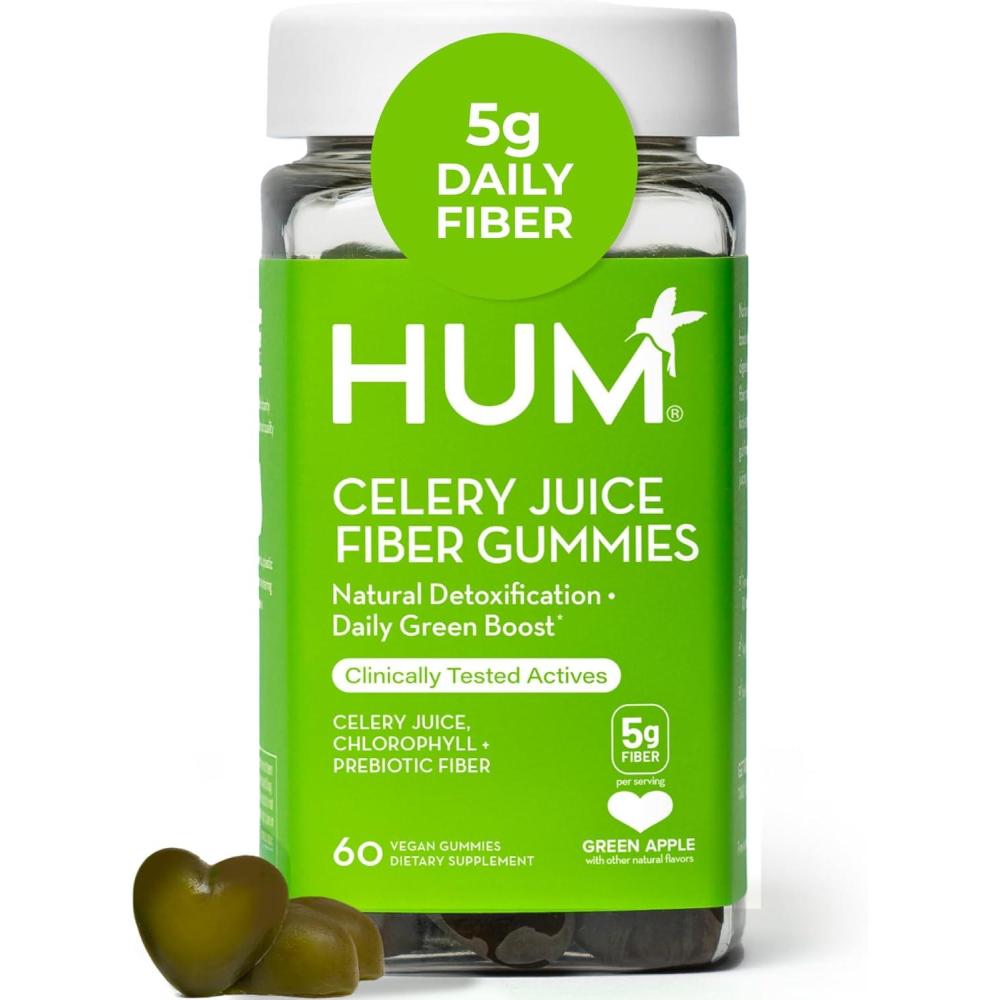 imageHUM Celery Juice Fiber Gummies for Adults First Prebiotic Celery Juice Gummy Gluten Free Fiber Supplement Supports Detoxification Gut Health Greens Gummies Chlorophyll ampamp Prebiotic Fiber 60 Count