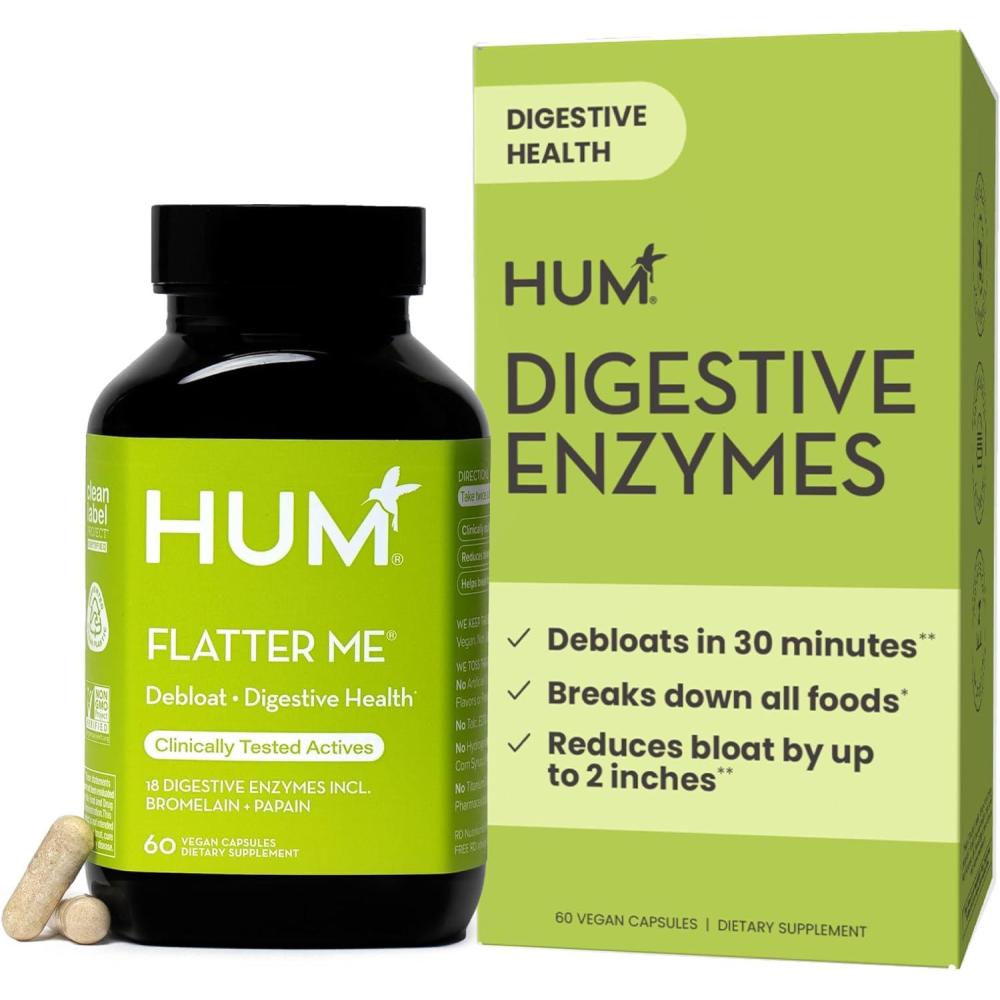 imageHUM Flatter Me Digestive Enzymes for Women ampamp Men Digestive Health Bloating Supplement with Ginger ampamp Peppermint Leaf Fast Acting Anti Bloat Pills Multi Enzyme for Debloating Vegan 60 Capsules60 Capsules