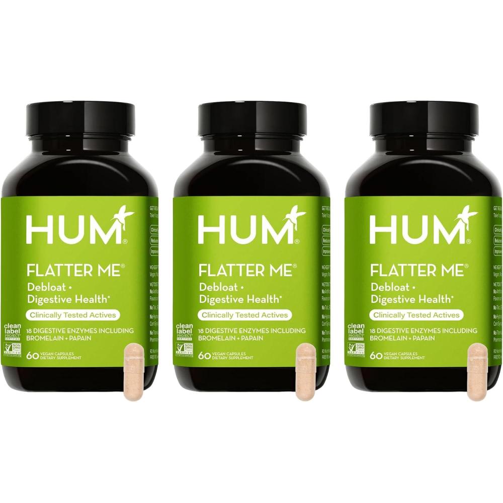imageHUM Flatter Me Digestive Enzymes for Women ampamp Men Digestive Health Bloating Supplement with Ginger ampamp Peppermint Leaf Fast Acting Anti Bloat Pills Multi Enzyme for Debloating Vegan 60 Capsules180 Capsules
