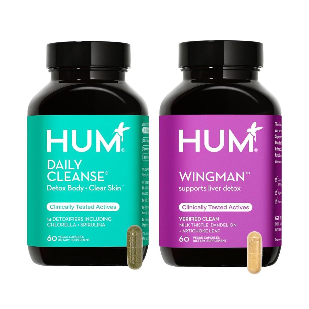 imageHUM Full Skin and Liver Health Supplement from Nutrition Wingman and Daily Cleanse A Green Detox ampamp Milk Thistle for Skin Care Support and Liver Health 2 Pack Bundle 60 Vegan Capsules