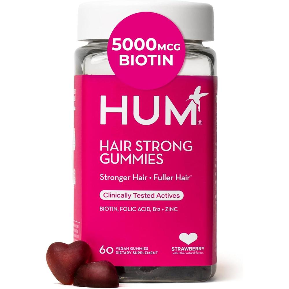 imageHUM Hair Strong Daily Hair Growth Supplement with Biotin Zinc Vitamin B12 to Support Growth Folic Acid ampamp Vitamin B12 Vitamins for Healthy Hair Support for Women and Men 30 Vegan Capsules30Day Supply