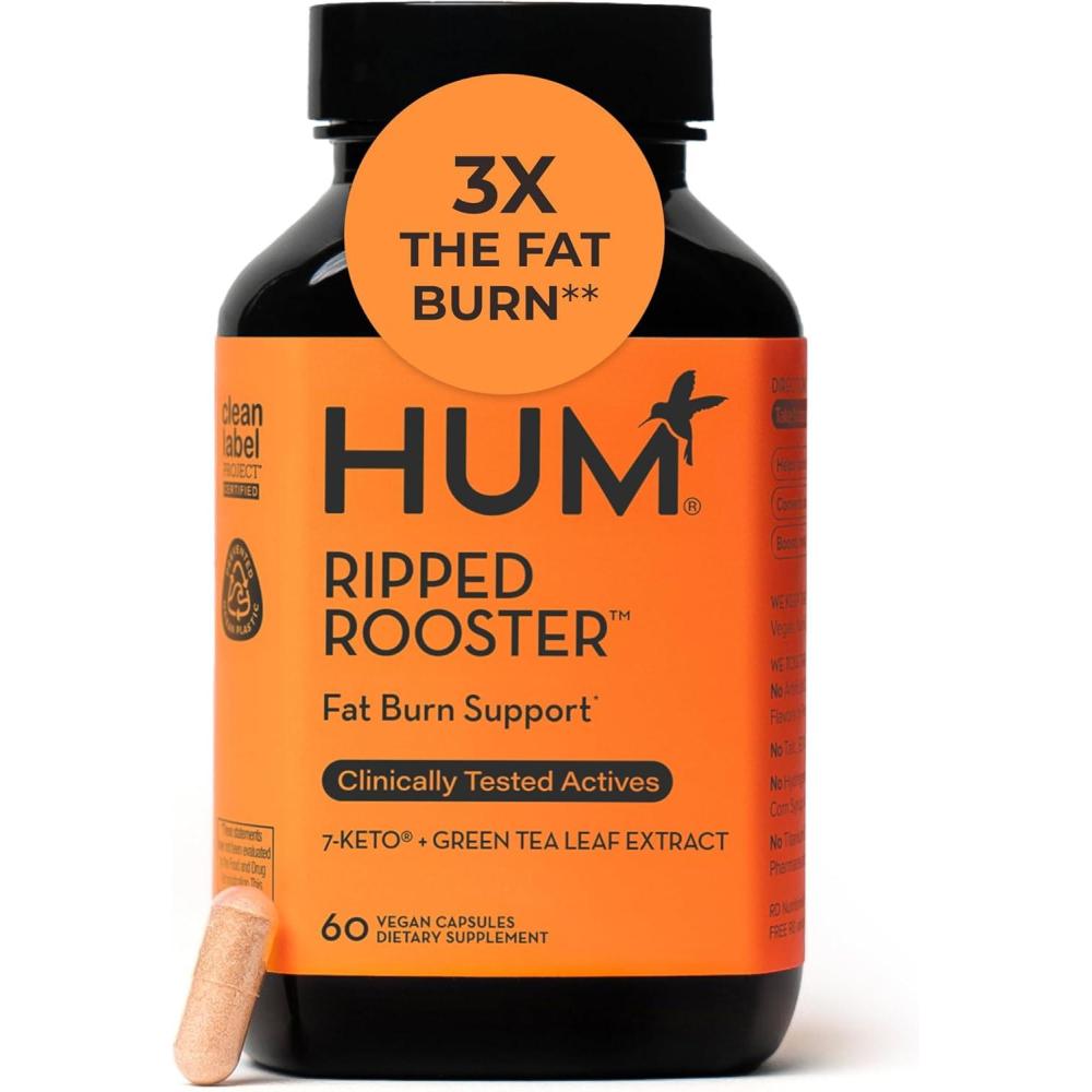 imageHUM Ripped Rooster Natural Green Tea Extract Capsules with Chromium 7 Keto DHEA Gluten Free Vegan Green Tea Supplement to Support Cravings Healthy Diet ampamp Management 60 Count